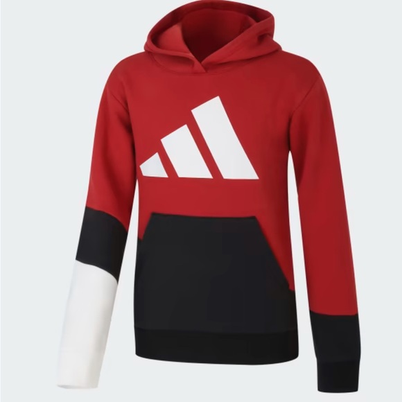 Adidas Pimegreen color block red/black/white fleece hoodie size 10/12 - Picture 1 of 9